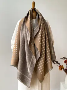 Women's Elegant Floral Scarf with Fringe Design, Soft Warm Woven Fabric for Fall & Winter, Fitted Style Fashion Accessory