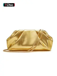 Gold Clutch Bag, PU Leather Glossy Women's Evening Bag, Soft Wallet, with Shoulder Chain for Crossbody Wear, Magnetic Closure, Perfect for Weddings, Parties, and Banquets, Elegant Clutch