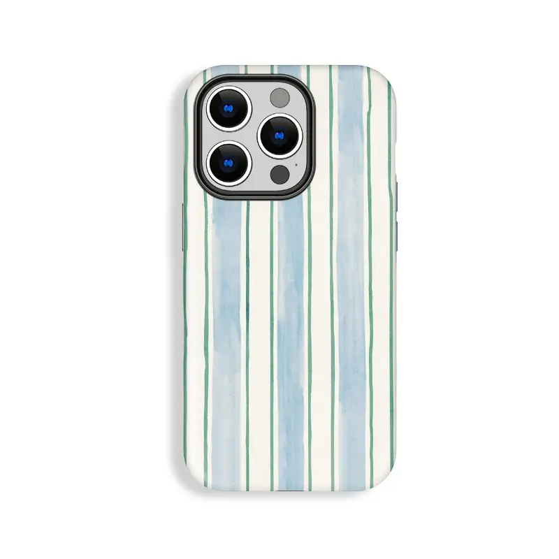 Pencil Drawing Style Childlike Cellphone Case - White Background, Light Blue Stripes, Shockproof Durable Polycarbonate & TPU Shell, Accessories for iPhone 11/12/13/14/15/16/17 Pro, ProMax, Plus, Air