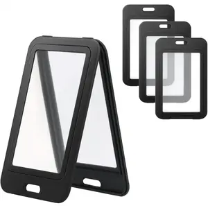 4pcs Vertical ID Badge Holder, Plastic Double-Sided Visible Name Tag Holder Waterproof ID Card Case for Office School ID Credit Cards (Black)