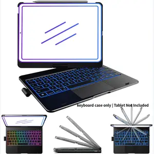 [Only Keyboard Case, Tablet Not Included] 360° Rotatable Mixed RGB Backlit Keyboard Cover - Silent Typing Protective Shell for 8.3-13 Inch iPad, Ideal for Study & Office