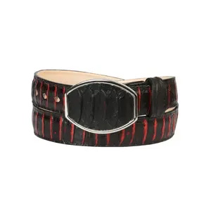 Men’s Western Belt El General Imitation Python Print - Black/Red