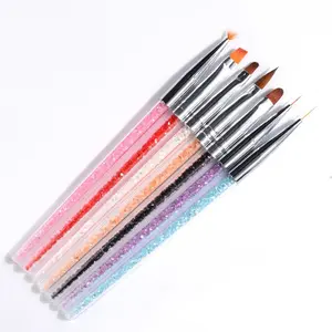 Professional Nail Art Brush Set, 7-Piece Crystal Rhinestone Drawing Pen Kit, Flat Round Fan Tips, High Elastic Nylon Bristles, Durable Metal Handle, Nail Art Accessories, Manicure