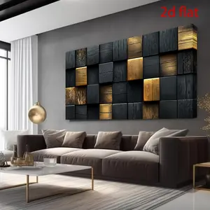 2D Large Modern Gold and Black Wooden SquareWall Art - Vintage Grid Pattern, Horizontal Wrapped Canvas Frame Painting,  Bedroom,  Office,  Room Aesthetic Enhancement, Suitable for Indoor painting1 piece style home decor african american print