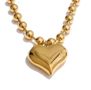 Queen of Heart Necklace - Gold Heart Pendant on Gold Beaded Chain