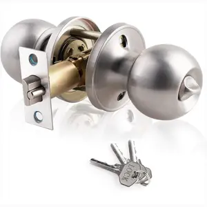 Entry Door Knobs with Lock and Key,Ball Stainless Steel Keyed Door Lock,for Privacy Bedroom/Bathroom,Satin Nickel