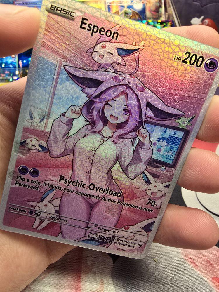 Espeon Cozy Slumber Series Custom Card - Rainbow OR Confetti Holo NEW Rainbow Texture Version!