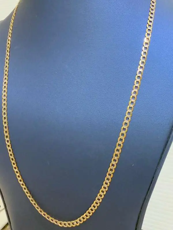 14K Gold 4mm Solid Diamond-Cut Cuban Link Chain (24")