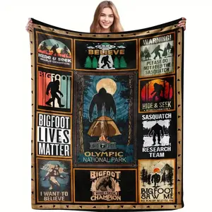 Sasquatch Enthusiast Soft Flannel Fleece Throw Blanket - Vintage-Inspired Cryptid & Wilderness Print, All-Season Multipurpose Quilt for Lounge & Outdoor Use, Throw Blankets