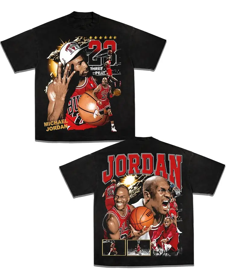 Vintage Basketball Legend 23 Three-Peat Graphic T-Shirt, Heavyweight Retro Bootleg Style Tee, All size, Full color, Gift For Him, Menswear Top Tshirt Streetwear Crewneck Gym Sports