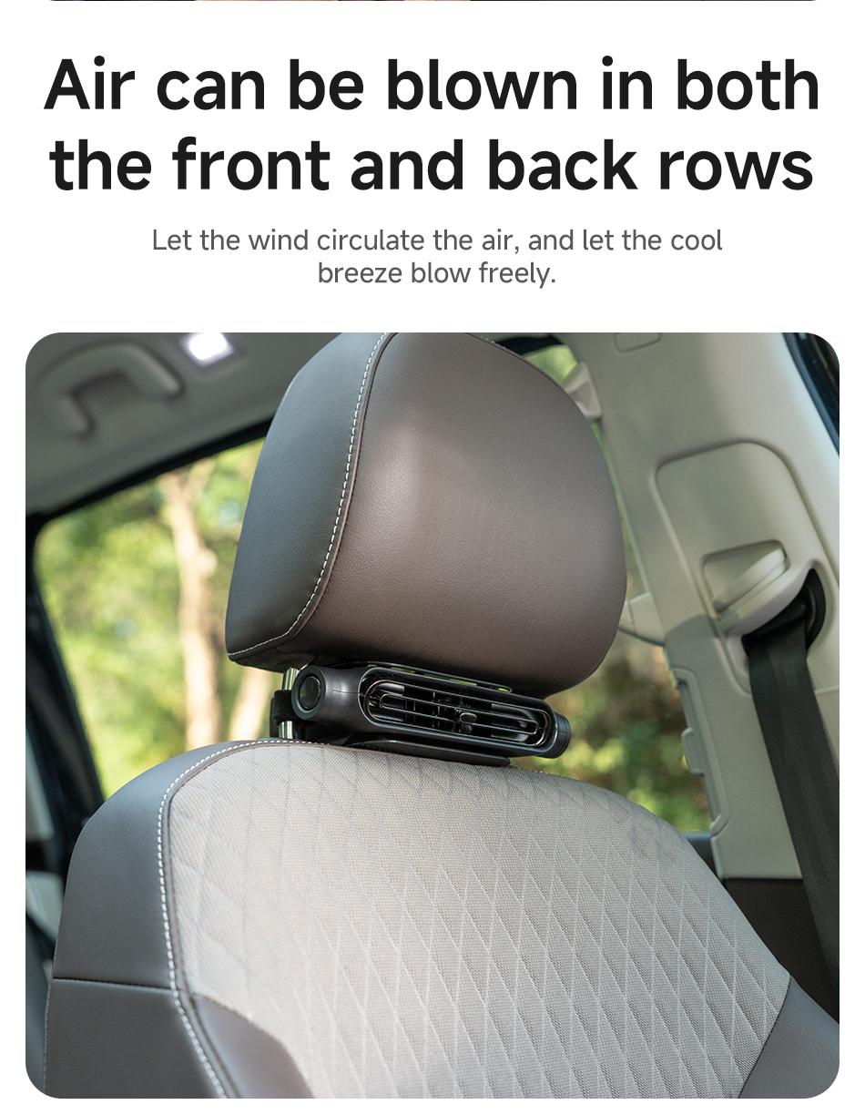 2026 Upgraded Car Fan, Mini Portable USB Cooling Fan for Driver & Passenger Seat, 3 Wind Speeds Quiet Backseat Headrest Neck Fan for Kids Baby, Universal Vehicle Accessories for Car Jeep Van RV Truck