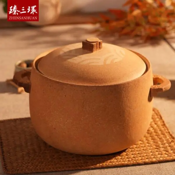 ZhZhenSanHuan Handmade Earthenware Clay Pot Casserole - 4L for 4-6 people