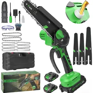 Mini  Cordless, Dual Guide Bar (8 Inch" & 6Inch") Electric Chain  with 2  & 8 Chains, 1000W    for  , Tree Trimming, Garden  (Green)