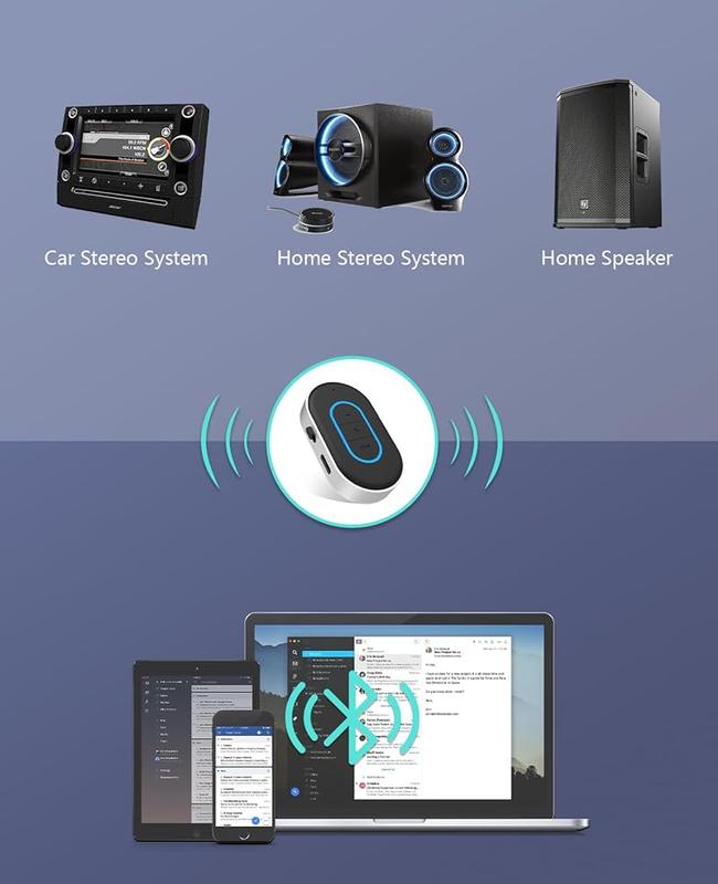 VANOTOM Aux Bluetooth 5.3 Adapter for Car, Bluetooth Car Adapter 3.5mm Aux Input, Aux to Bluetooth for Car/Home Stereo/Wired Headphones/Speaker