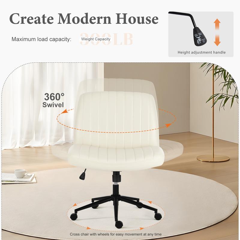 Criss Cross Chair with Wheels  - Armless Desk Chair Cross Legged Office Chair Height Adjustable Wide Swivel Home Office Desk Chairs