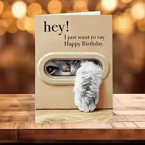Unique Cat Birthday Card, Humorous Greeting Card with Envelope, High-Quality Paper, Suitable for Ages 0-100, Animal Theme Gift for Cat Lovers, Fun Party Cards