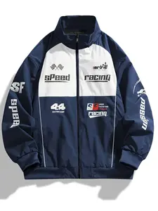Men's Casual Racing Jacket, Soft Shell Material, Speed Racing Pattern, High Neck Design, Zipper Closure, Perfect for Spring & Fall