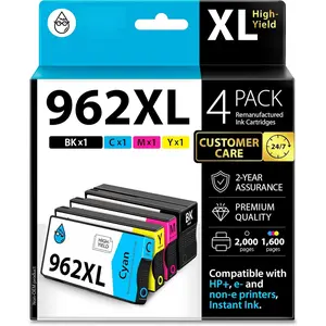 Remanufactured  Cartridges  for  962XL 962 XL Combo Pack (962XL Black, Cyan, Magenta, Yellow) to use with OfficeJet Pro 9015e 9018e 9025e 9012e 9015 9010 9012 9018 9020 9025