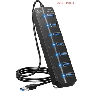 4/7 Port Usb3.0 HUB with Independent Switch, Multi-Interface Splitter for Laptop Desktop External Hard Drive, 5gbps High-Speed Transfer