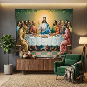 1pc Vintage Christian Wall Tapestry Jesus Holy Supper for Apartment Ceiling Decor Bedroom Living Room Wall Decor Sacred Art Fabric Hanging