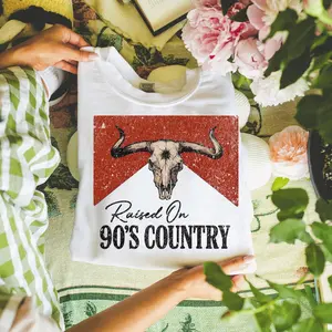 Comfort Colors Raised on 90s Country Shirt | Vintage Western Bull Skull Graphic Tee, Country Music Lover Retro Southern Shirt