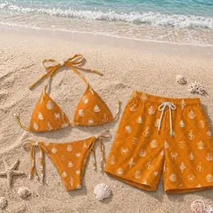 Orange Beach Bikini & Swim Trunks Matching Family Swimsuit Set, , Couple Swimwear, Summer Vacation 0V5 WZ3