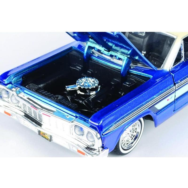 Motormax 1964 Chevrolet Impala Lowrider Hard Top Candy Blue Metallic with Cream Top Get Low Series 1/24 Diecast Model Car