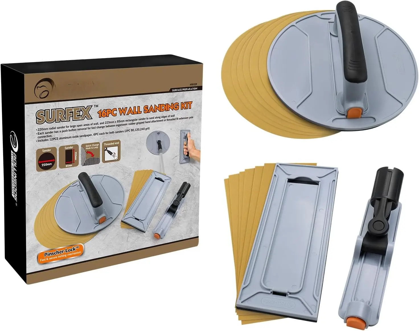 Drywall Hand Sander - Radial Rectangular Sander with Threaded Extension Pole Adapter for Added Reach,Use for ,Metal Cleaning and Polishing(Hook&Loop)