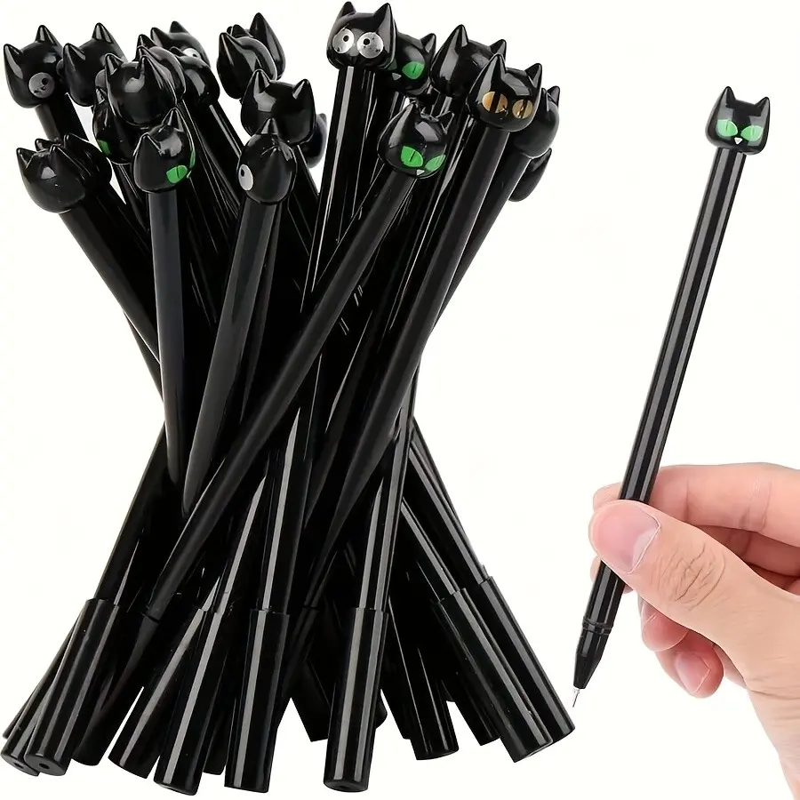 4/8pcs Adorable Cartoon Black Cat Gel Pens 0.5mm Black Ink, Quirky and Unusual Cute Stationery, Christmas Father's Day Halloween Easter Gifts (Designs Shipped Randomly)