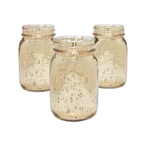 5 3/4" x 3" Gold Mercury Glass Mason Jar Centerpiece Decorations - 12 Pc.