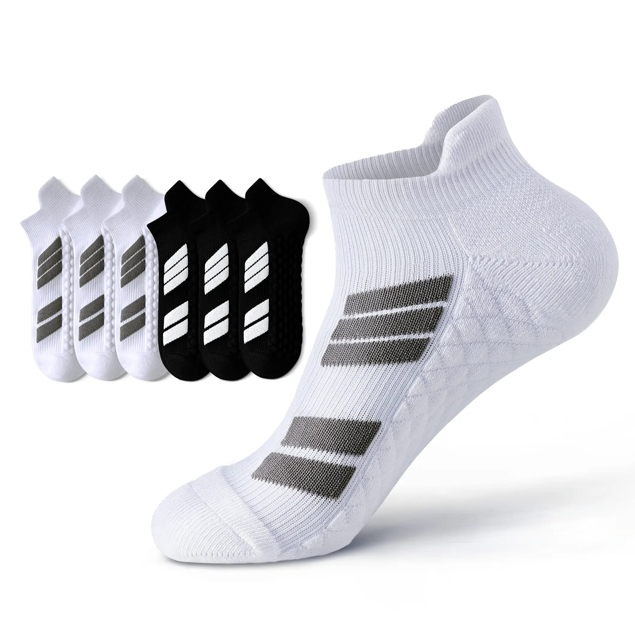 6-Pack Unisex Low-Cut No-Show Sports Socks – Terry Sole, Anti-Slip, Durable, Sweat-Wicking, and Breathable Everyday White Casual Socks. Suitable for Y