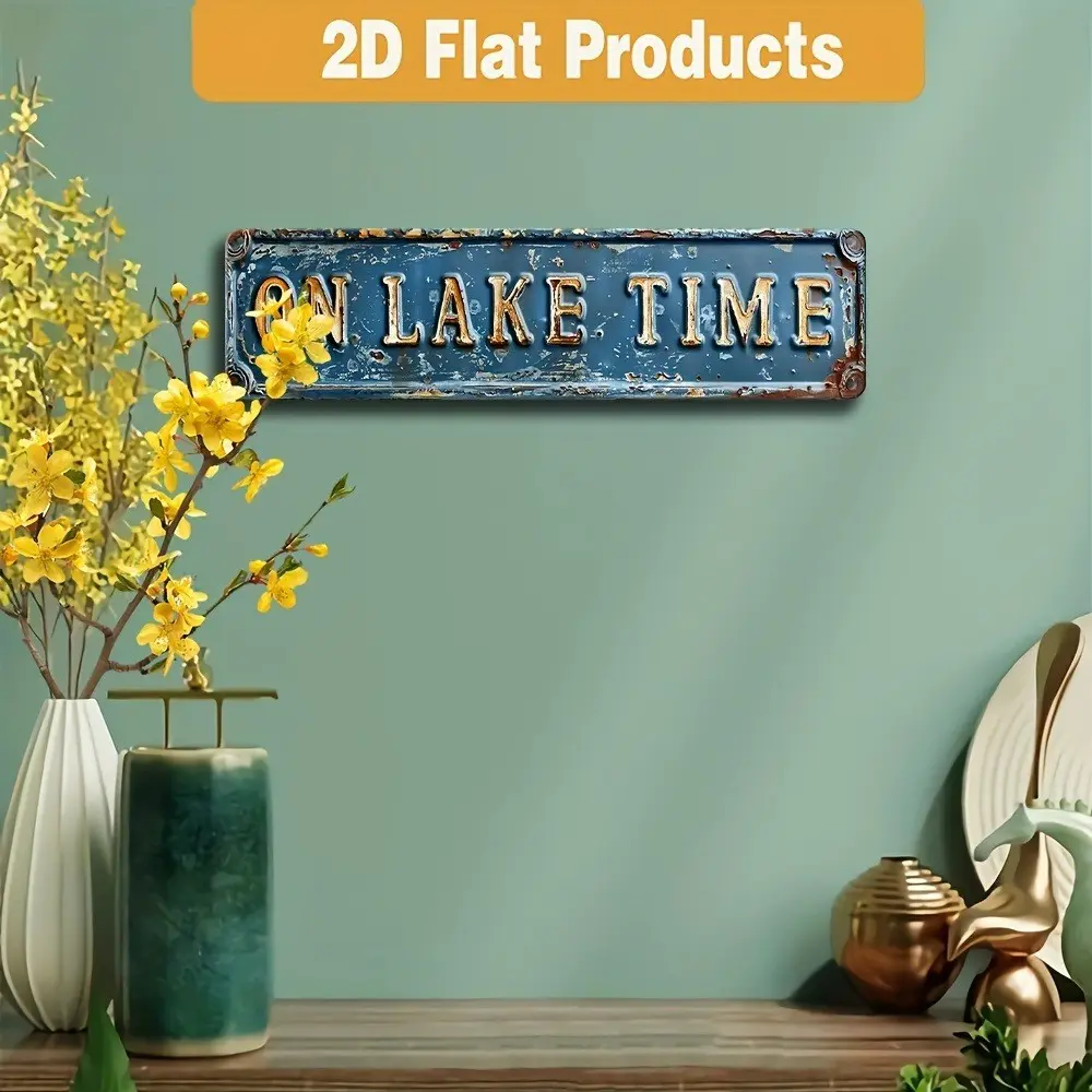 Vintage On Lake Time Wall Decor Street Sign Lakehouse Rustic Metal Tin Sign 16"x4" No Electricity Needed, Easy to Hang, Festive Wall Art | Vintage Christmas Decor | Durable Iron Sign, Christmas Decorations