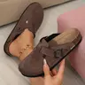 Women's Comfortable Slippers Suede Leather Clogs Slip on Comfortable Home Mules Clogs Shoes with Adjustable Buckle Springfresh