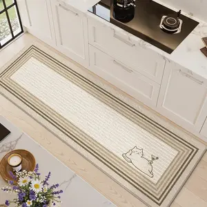 1PC Nordic Minimalist Style Runner Rug Kitchen Rug Door Mat Area Rug，Cozy Cat Line Art Long Kitchen Floor Mat Runner Rug Suitable Bathroom, Kitchen,Outdoor, Indoor, Runner Corridor, Bedroom, Living Room, Beside  Machine Washable Kitchen Rug