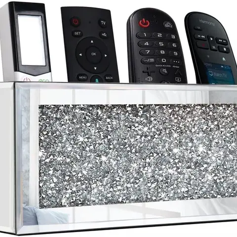 Mirrored Remote Holder Bling Decoration Organizer Storage Box 8.3"×2.5"×4" Gift Metal Pad Wall