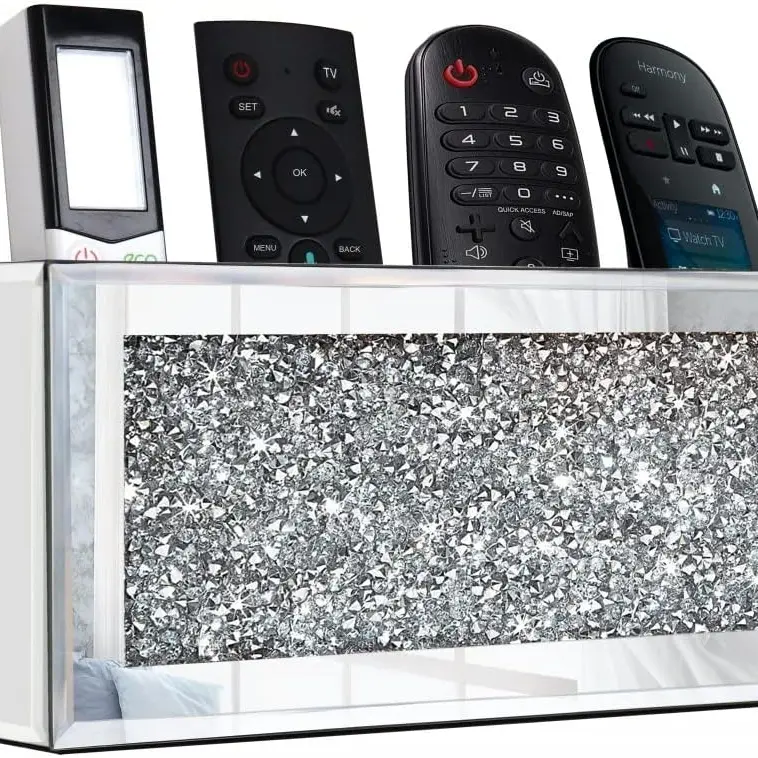 Mirrored Remote Holder Bling Decoration Organizer Storage Box 8.3"×2.5"×4" Gift Metal Pad Wall