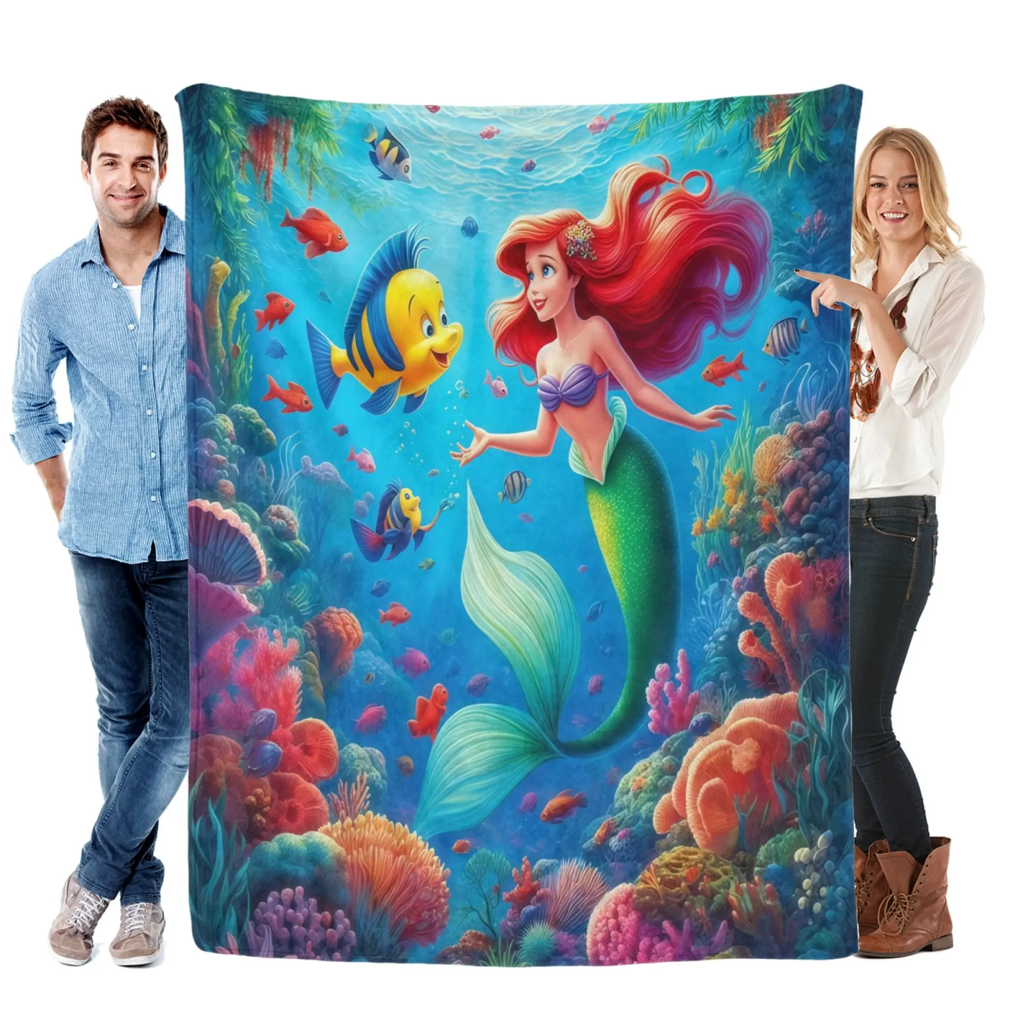 Disney The Little Mermaid Ariel Underwater Graphic Coral Reef Fleece Soft Throw Blanket, Blankets for Bed, Ideal for Home & Travel, Holiday Gift,familyfun
