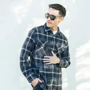 Gunthers Co Men's Birch Flannel Checked Shirt, Menswear Casual Top with Hem, Black-Navy Plaid Design