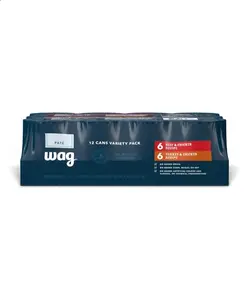 Wag Amazon Brand Wet Dog Food Variety Pack Beef Chicken Turkey Chicken 12 5 oz Cans Pack of 12 Grain Free Real Meat Made in USA