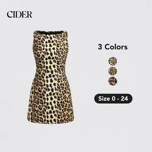 Cider [3 colors, size 0-24] Boat Neck Leopard Print Zipper Mini Dress