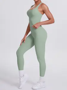 Women's High Waist Abdomen Control Yoga Set, Breathable Sportswear for Running Gym Exercise, Comfortable Plain Design, Yoga Clothes Set