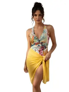 AURA SWIM Women’s 3-Piece Swimsuit Set – Short Sleeve Swim Top, High-Waisted Bikini Bottom & Mesh Cover-Up Skirt for Beach, Pool & Vacation