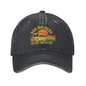 Unisex, Adjustable, Linen, Retro Print Baseball Cap - Bus Driver-Themed Casual Trucker Hat for Delivery Use