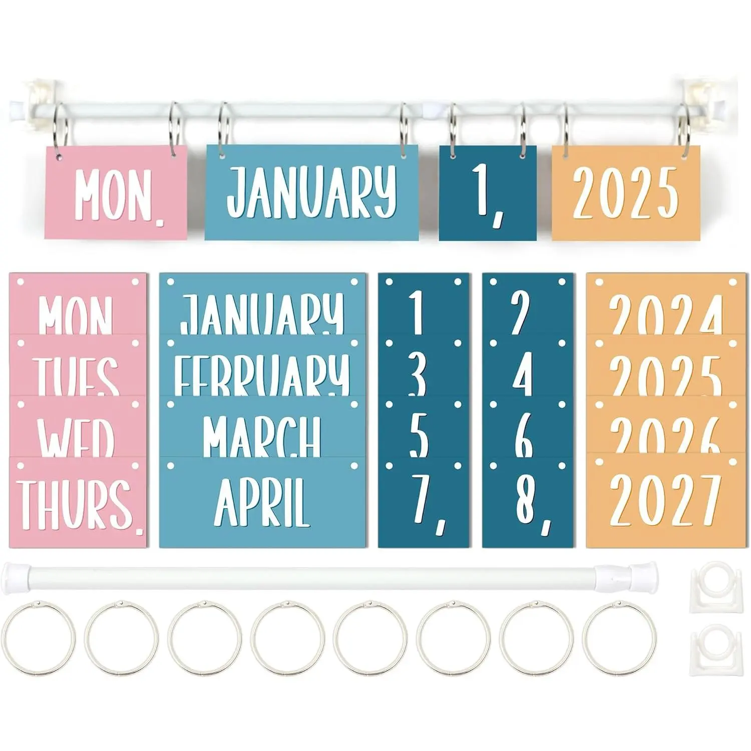 Boho Calendar Bulletin Board Set Boho Rainbow Flip Calendar with Holder Boho Classroom Hanging Decoration with 54 Date Cards Adjustable Calendar for Home Elementary School Decor Supplies