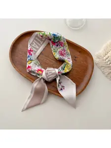 Double-sided printed narrow small strip hairband scarf for women, thin-style scarf, fluttering ribbon, binding decoration, suit collar scarf, waist belt, Floral Print Scarf