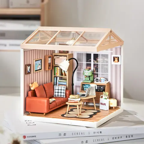 Rolife 1:20 Scale 3-in-1 Cozy Living Lounge DIY Plastic Miniature House Set, DW007, Building Toy for Toys & Hobbies Enthusiasts, Miniature Set, Cozy Living Lounge Plastic Diy Miniature House Dw007
