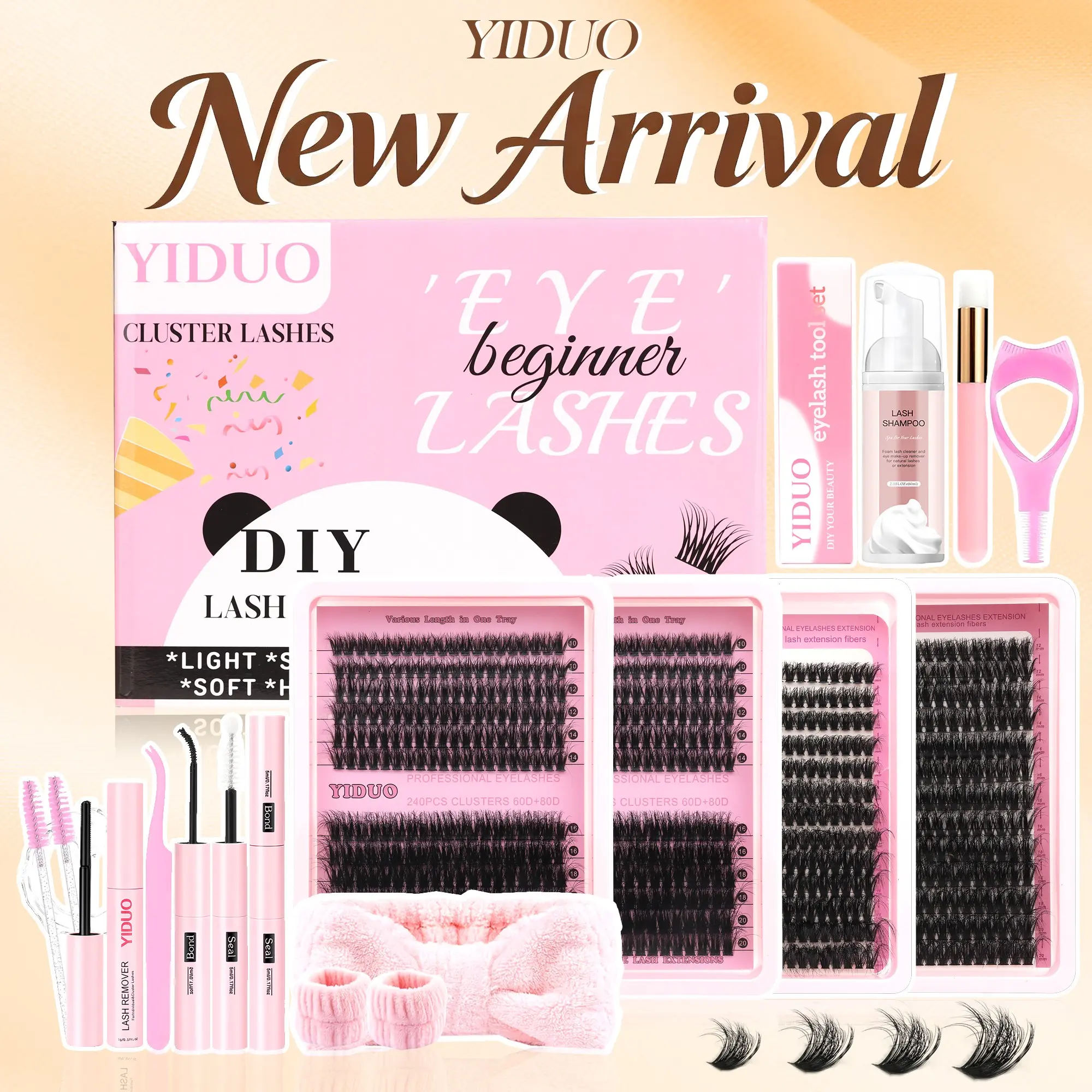 YIDUO Eyelash Cluster Set: Fluffy False Eyelashes, 6 Styles, 60D/80D/100D/volume Lash Extension Set, D-Curl, 994 Pcs. Suitable for beginners and professionals alike, makes a great holiday gift, and is perfect for DIY use at home, Diy Eyelash Extensions