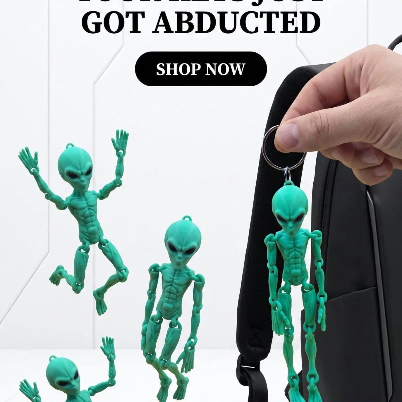 3D Printed Articulated Flexi Space Alien Keychain - Flexible Plastic Sci-Fi Collectible Figurine, Fidget Toy, Cute Backpack Charm Gift Accessory, Fidget Toys