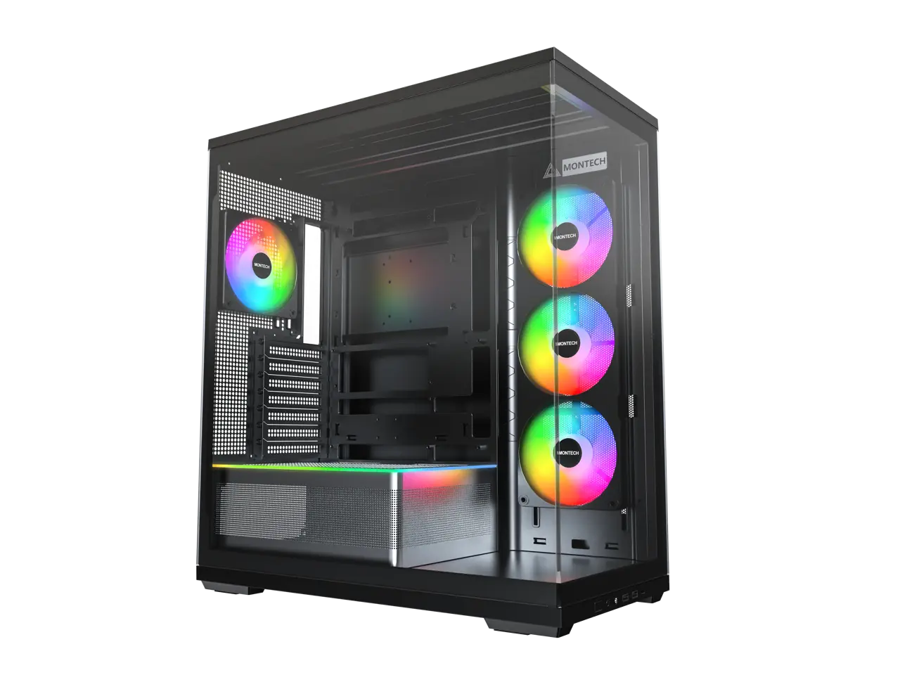 MONTECH TG3 Panoramic ATX Mid-Tower PC Case, Pre-Installed 360mm ARGB Unibody Fans & 1x120mm ARGB Fan, ARGB Strip, Supports 360mm Radiator, RTX 5090 GPUs & Back-Connect Motherboards, Black
