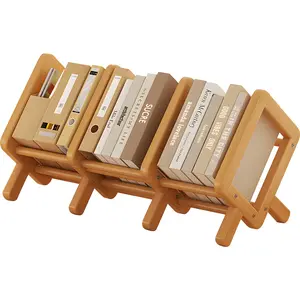 Expandable Book Organizer,Bamboo Desktop Bookshelf, Compact Tabletop Bookshelf for Small Spaces,Desktop Bookcase for Office, Home CDs/Magazine/Cookbook/Books Display (Yellow)